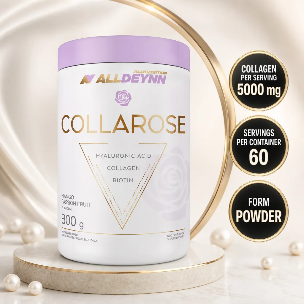 Allnutrition ALLDEYNN Collarose collagen powder supplement, mango passion fruit flavour, 300 g, with hyaluronic acid and biotin