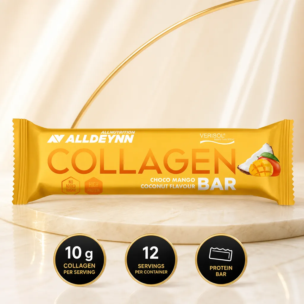 Allnutrition ALLDEYNN Collagen Bar, 40g mango coconut protein bar with 10g collagen per serving, pack of 12