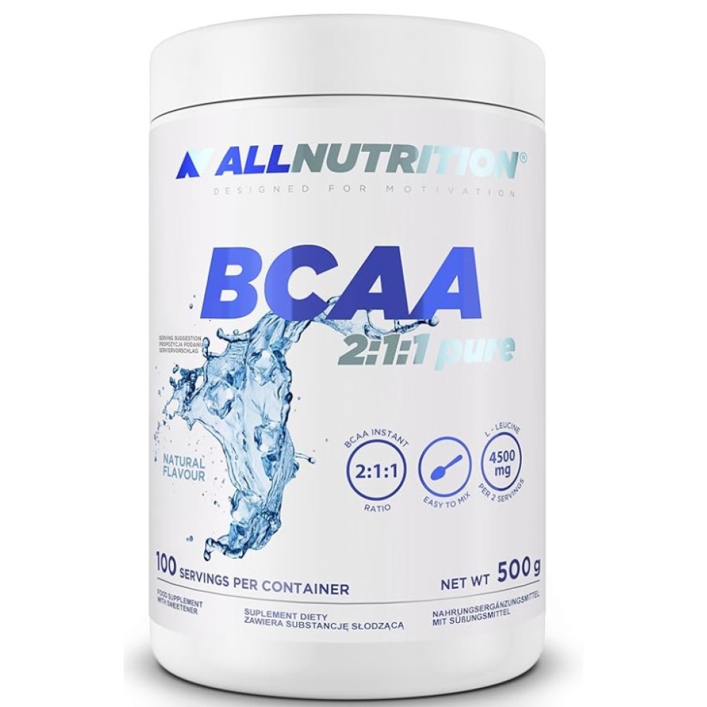 Allnutrition BCAA 2:1:1 Pure 500g container, likely a plastic tub with branded label and supplement details