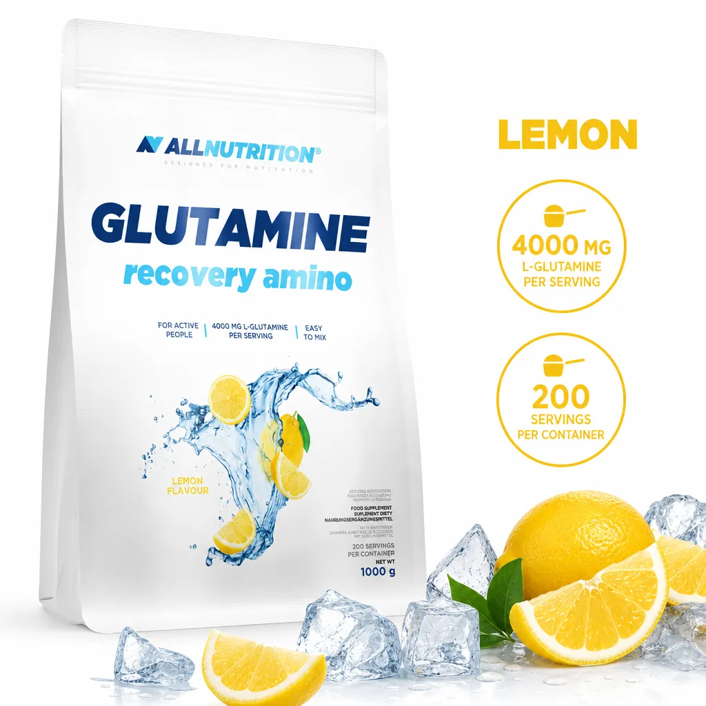 Allnutrition Glutamine Recovery Amino lemon-flavour powder, 1000g pouch with 4000mg L-glutamine per serving and 200 servings