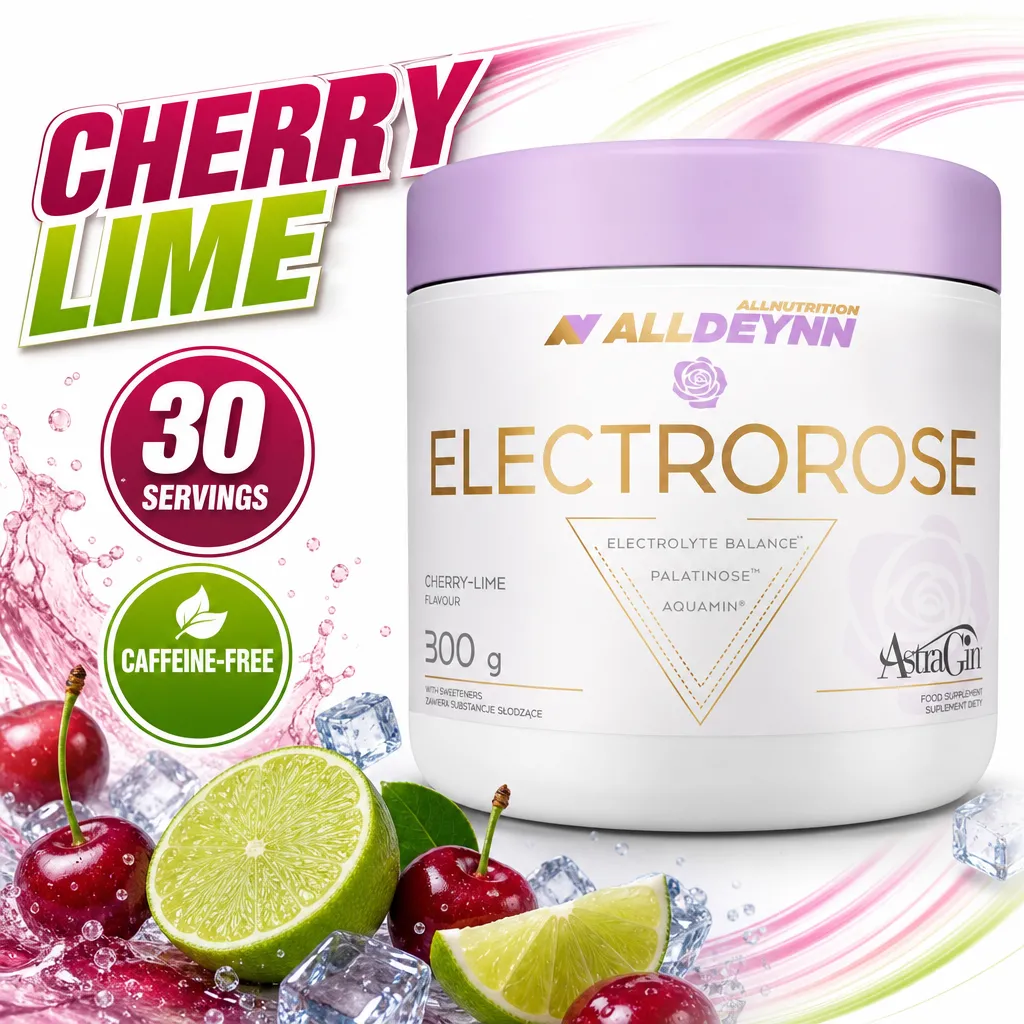 Allnutrition ALLDEYNN Electrorose 300g powdered electrolyte supplement in cherry-lime flavour with 30 servings