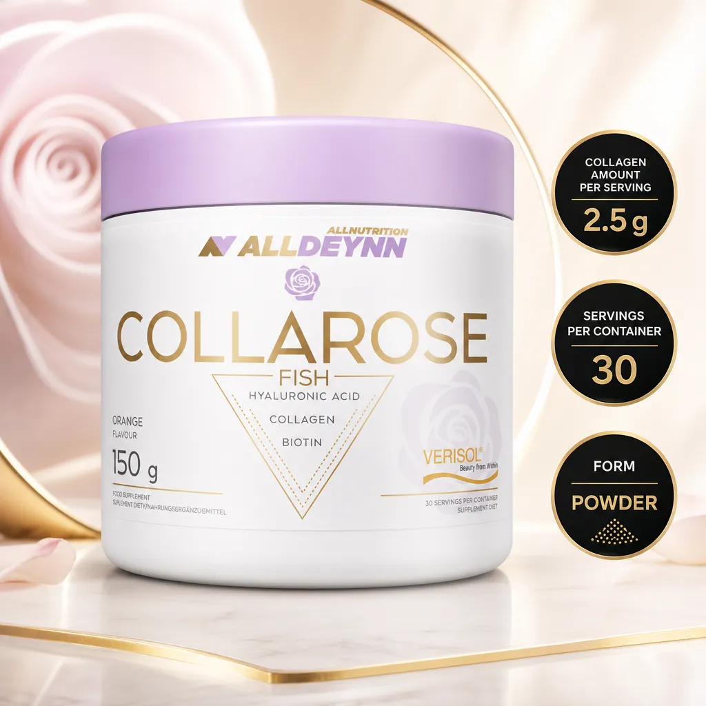 Allnutrition ALLDEYNN Collarose Fish 150g collagen powder supplement with hyaluronic acid and biotin, orange flavour