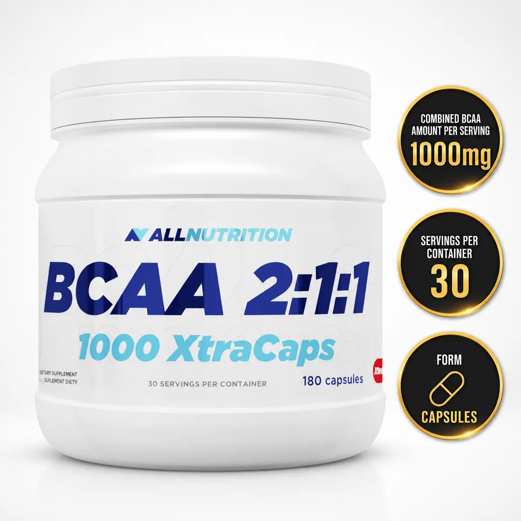 Allnutrition BCAA 2:1:1 1000mg 180 Caps dietary supplement in white capsule container