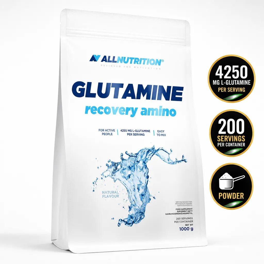 Allnutrition Glutamine Recovery Amino unflavoured powder supplement in a 1000g pouch with 200 servings