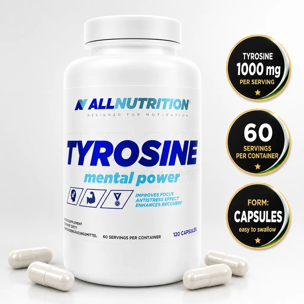Allnutrition Tyrosine Mental Power supplement in capsule form, 120 capsules with 60 servings for focus and mental performance
