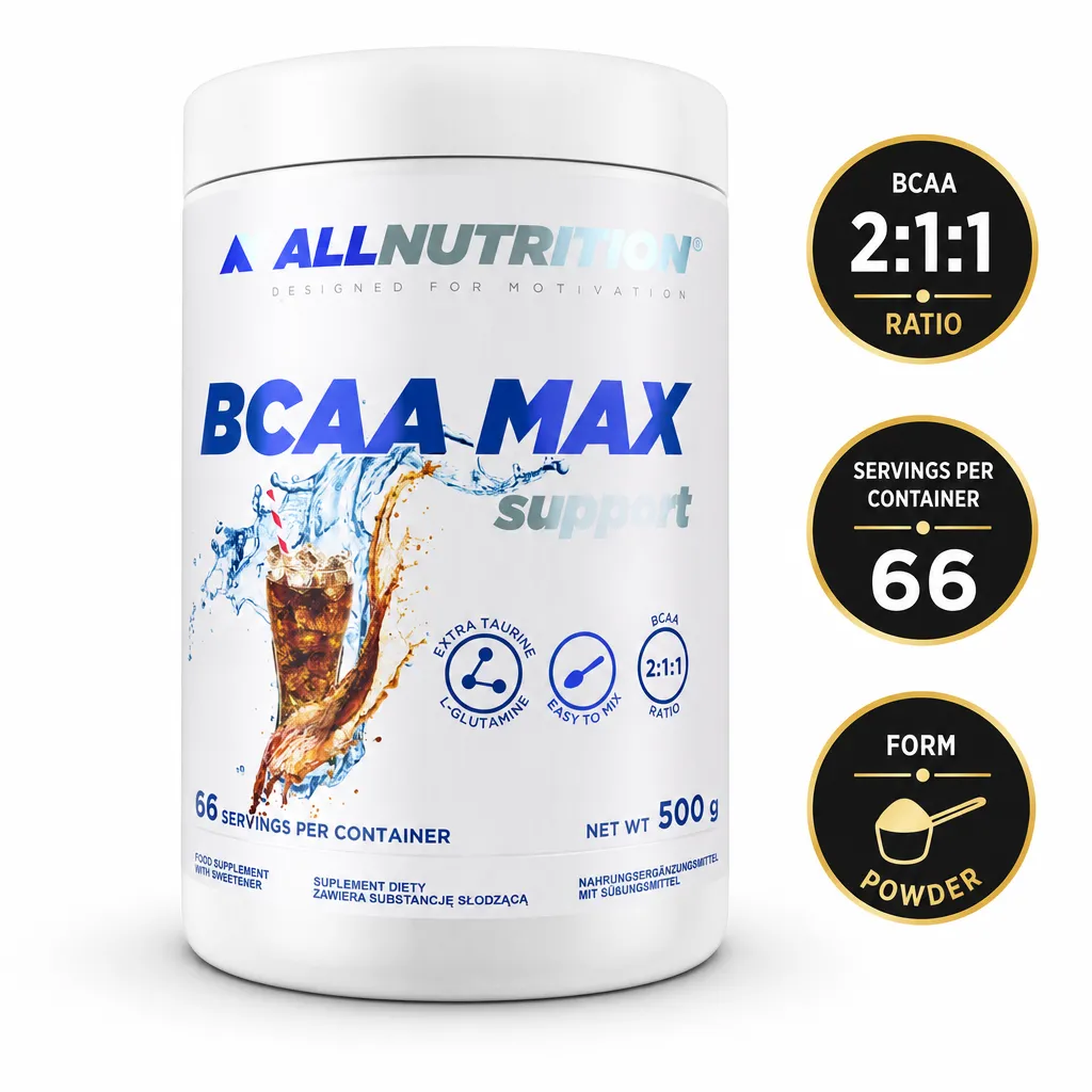Allnutrition BCAA Max Support 500g branched-chain amino acid powder with 2:1:1 BCAA ratio, L-glutamine and taurine