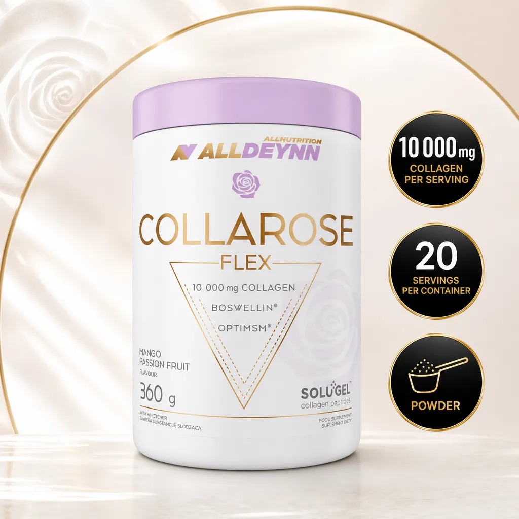 Allnutrition ALLDEYNN Collarose Flex mango passion fruit collagen powder, 360g tub with 10,000mg collagen per serving