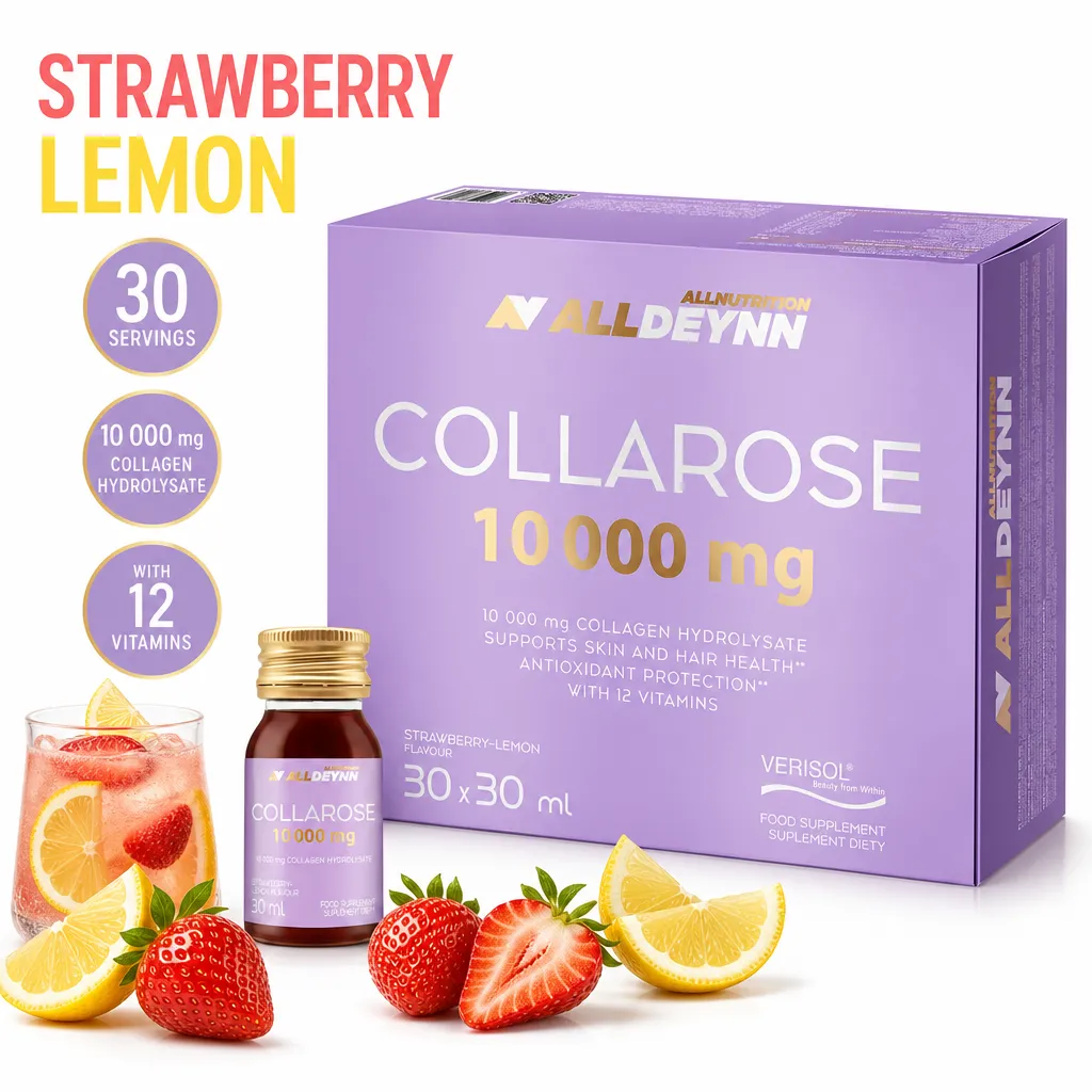 Allnutrition ALLDEYNN Collarose 10,000 mg liquid collagen supplement, strawberry-lemon flavour, 30 x 30 ml bottles