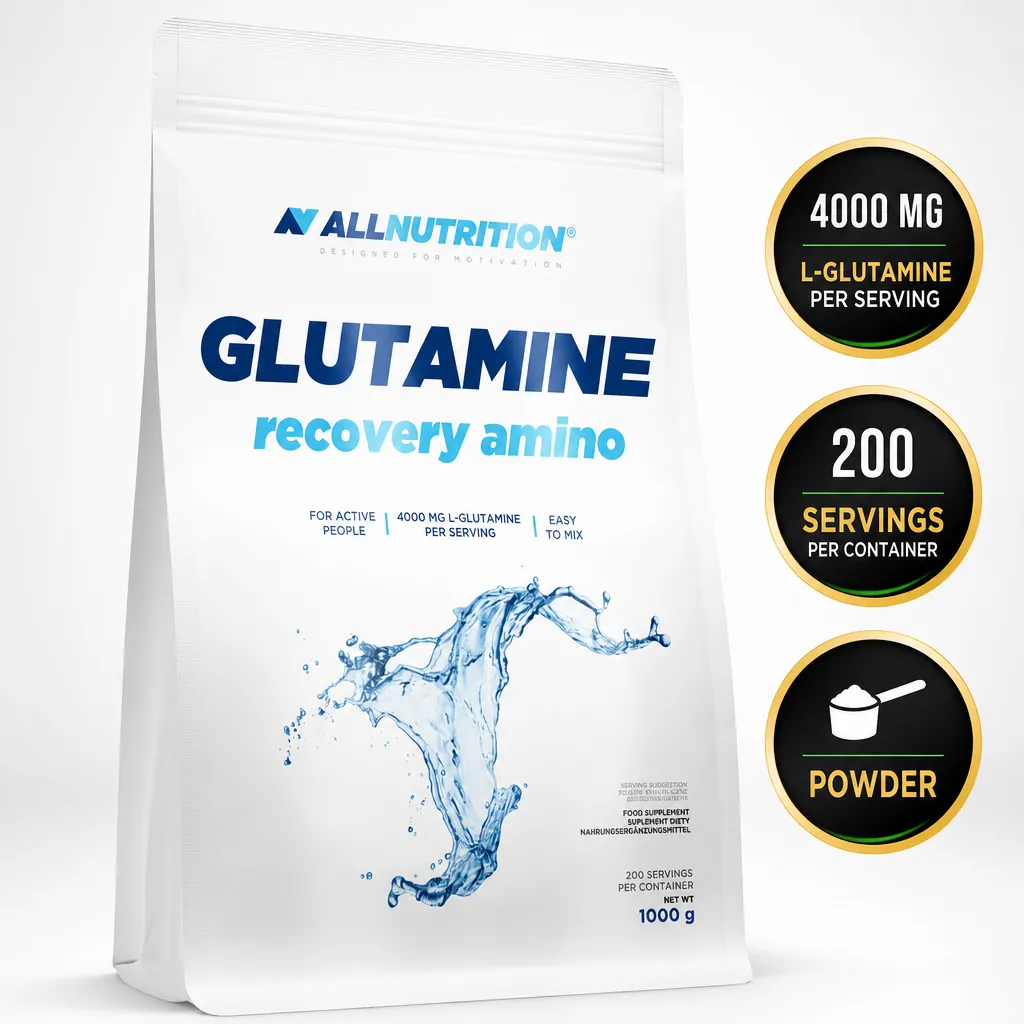 Allnutrition Glutamine Recovery Amino powder supplement, 1000g pouch with 4,000mg L-glutamine per serving and 200 servings