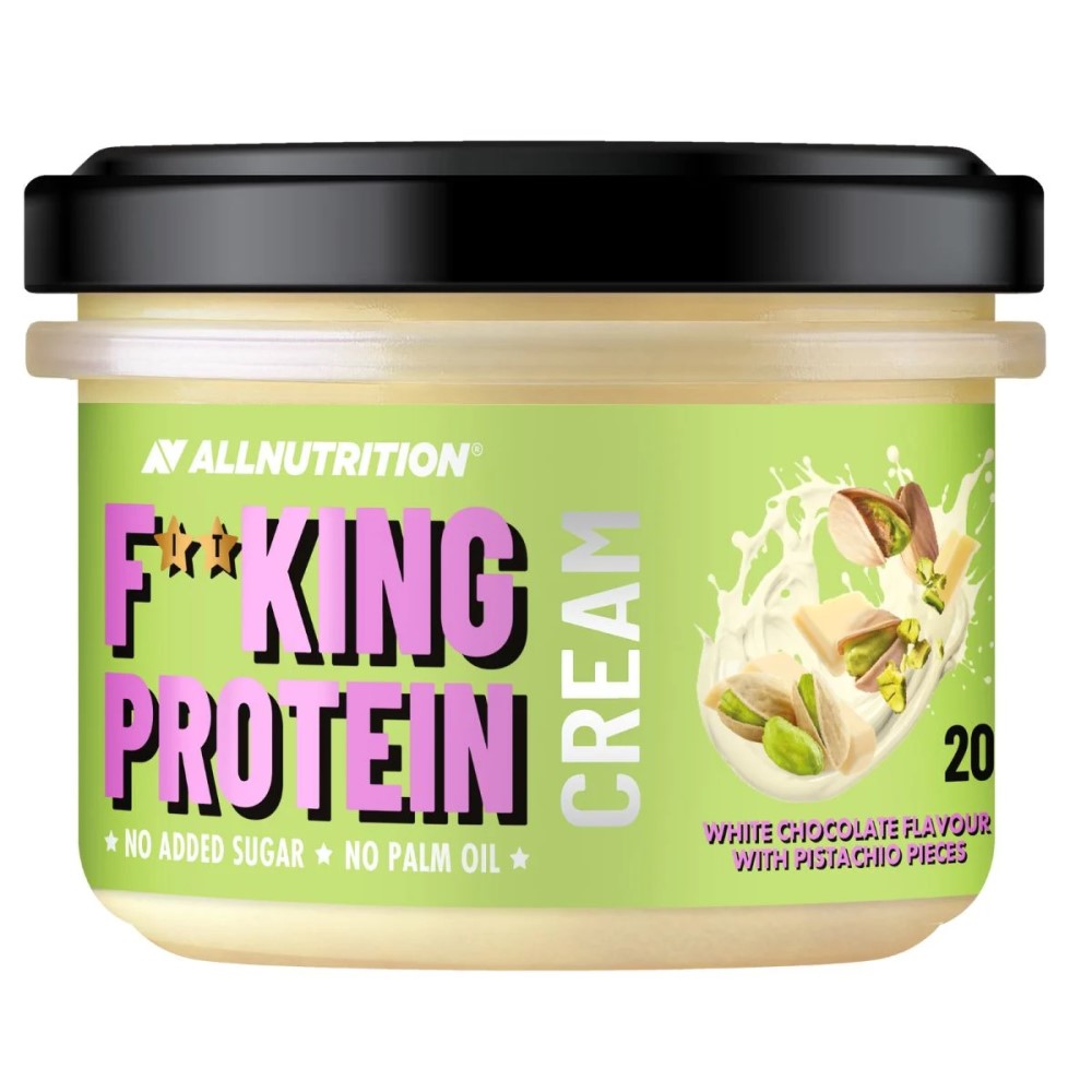 protein, cream, white chocolate, pistachio, container