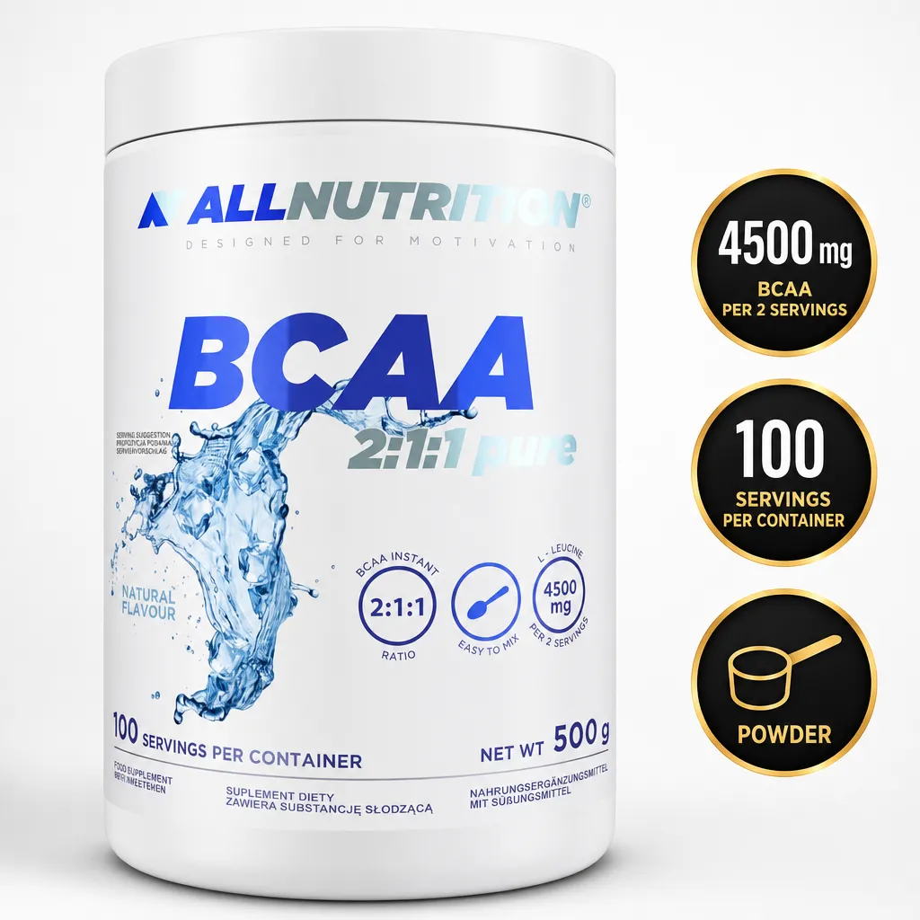 Allnutrition BCAA 2:1:1 Pure 500g natural-flavour powdered BCAA supplement with 2:1:1 ratio and 100 servings