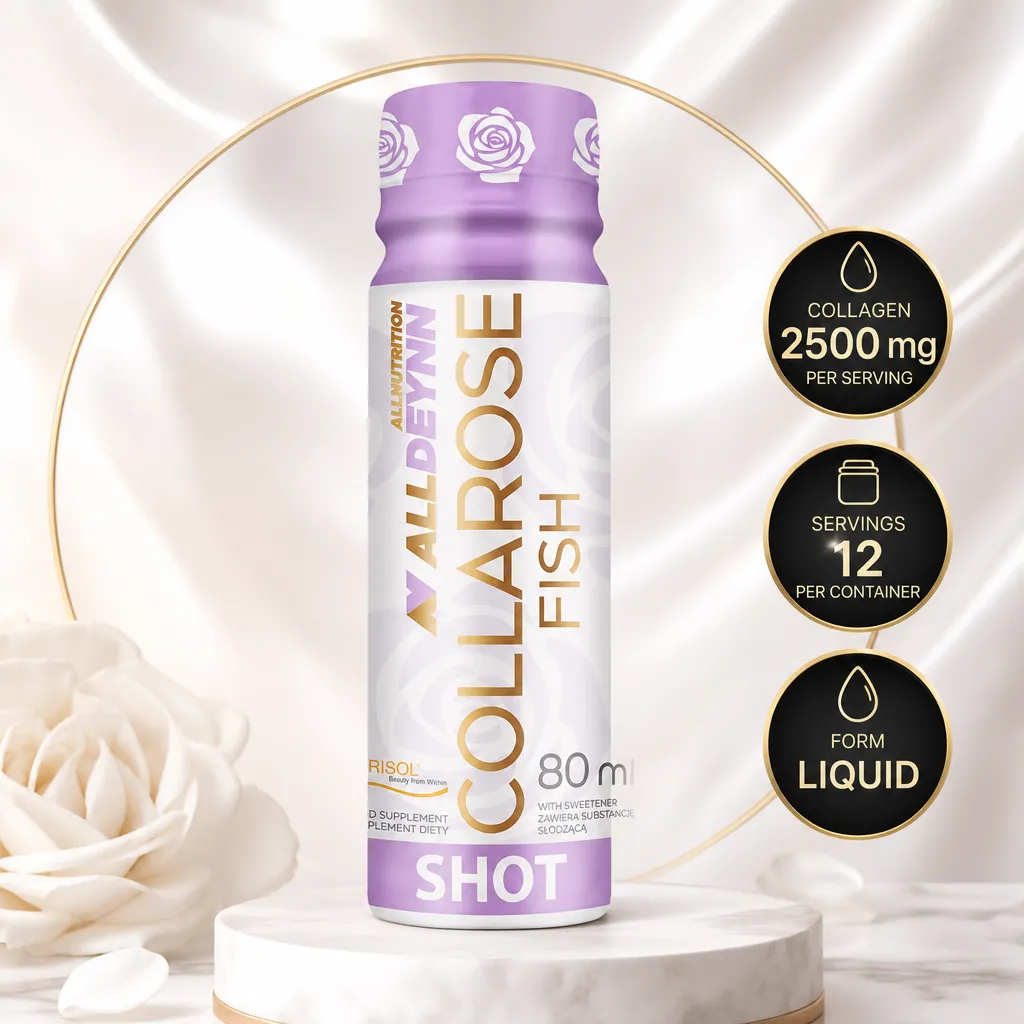 Allnutrition ALLDEYNN Collarose Fish Shot liquid fish collagen supplement, Orange Cherry flavour, 80ml bottle
