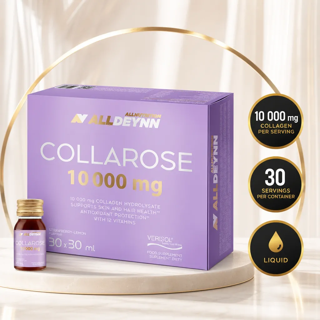 Allnutrition ALLDEYNN Collarose liquid collagen supplement, strawberry-lemon flavour, 10,000 mg per serving, 30 x 30 ml bottles