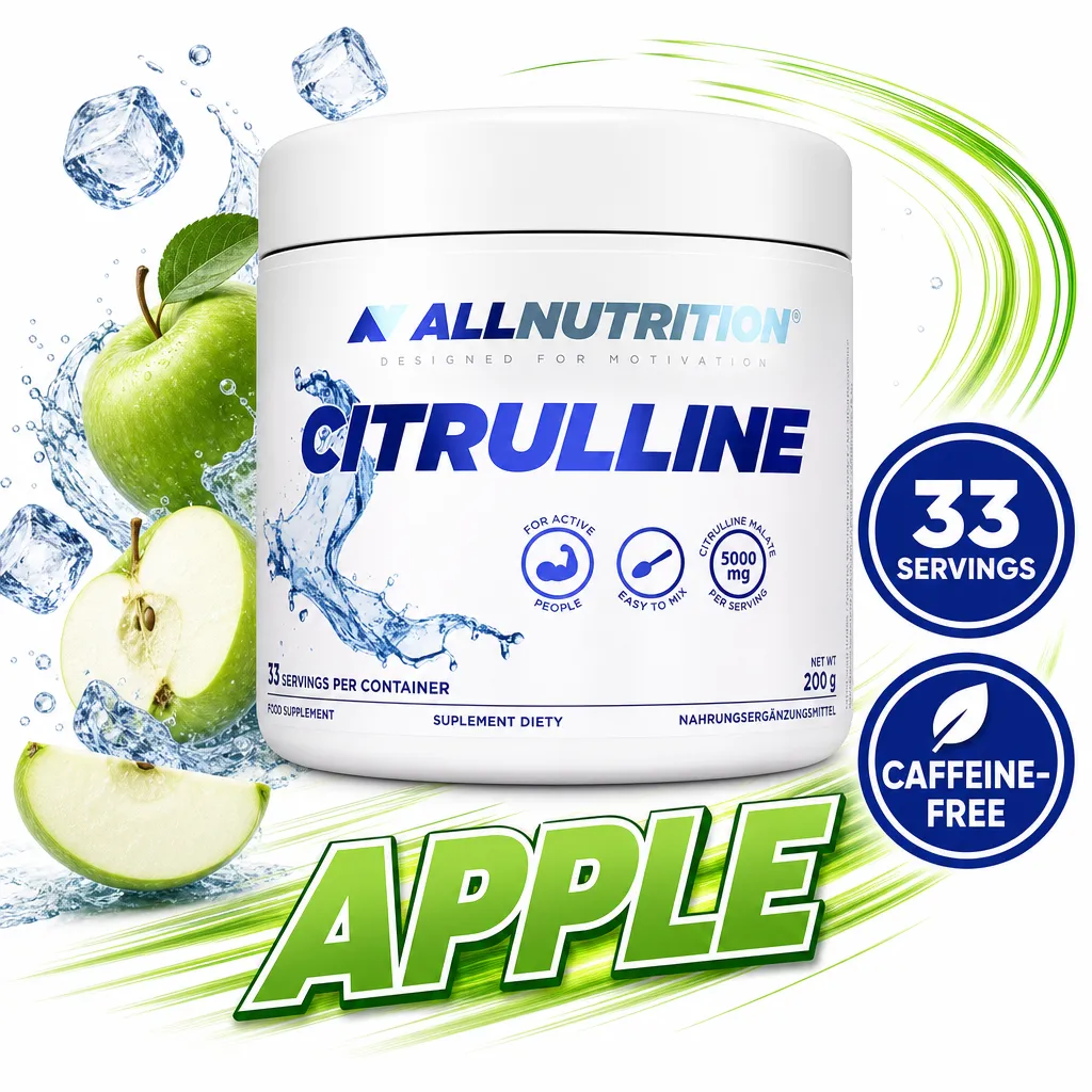 Allnutrition Citrulline 200g apple-flavoured citrulline malate powder supplement with 33 servings, caffeine-free