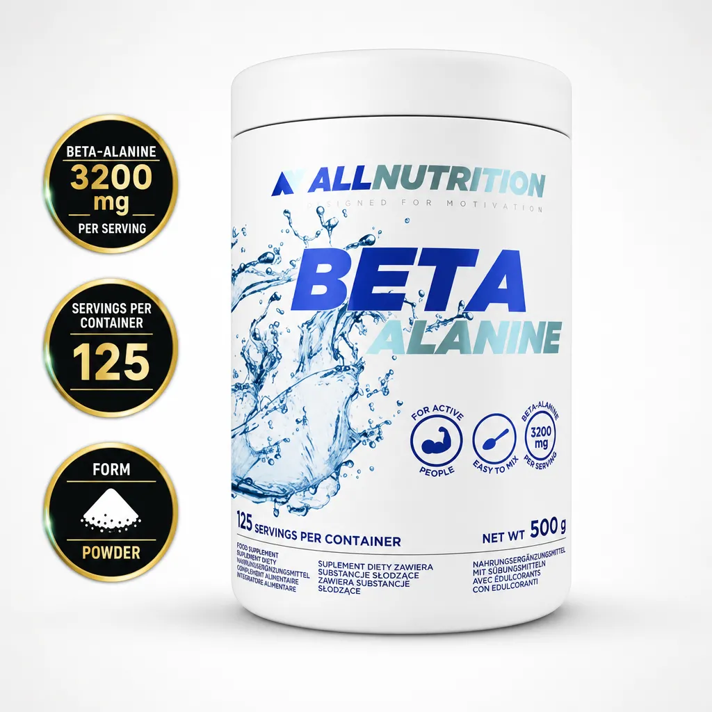 Allnutrition Beta-Alanine Endurance Max 500g unflavoured powder supplement in a white tub for endurance training