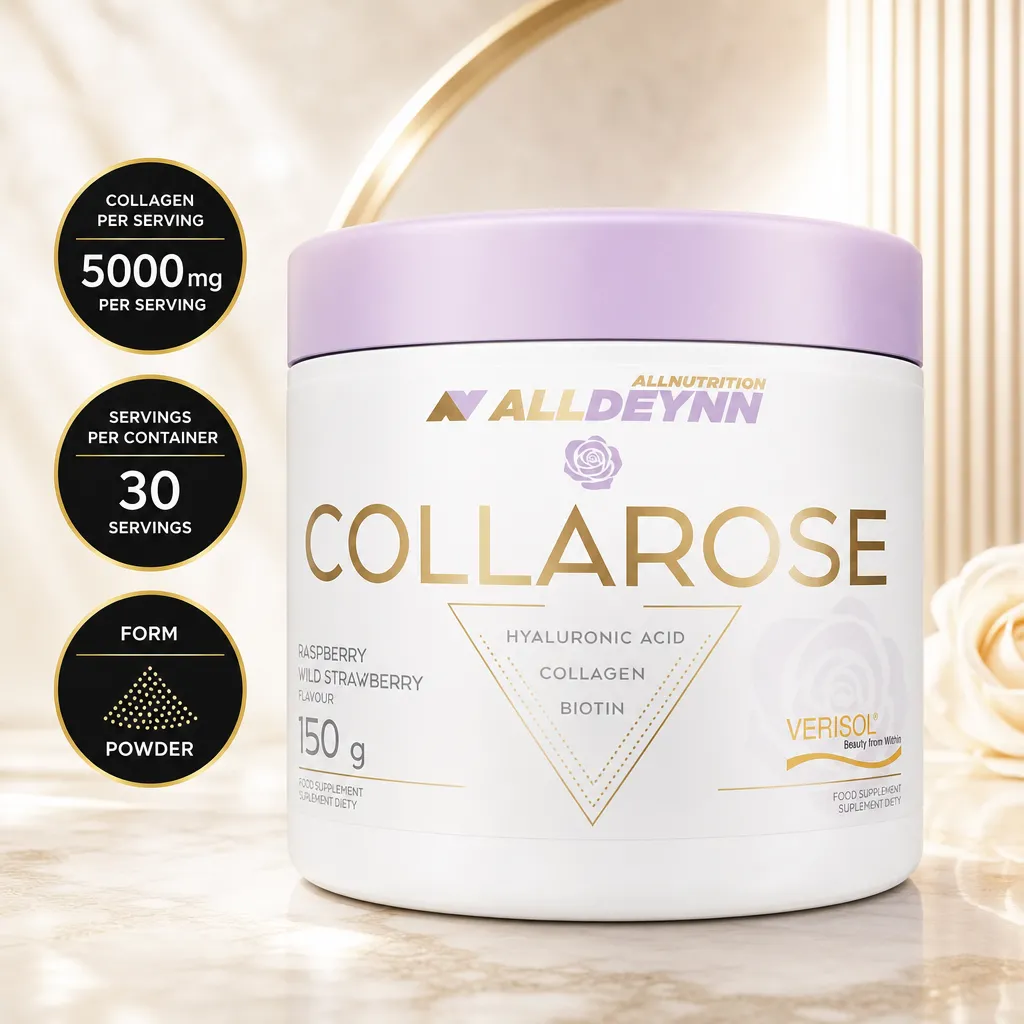 Allnutrition ALLDEYNN Collarose 150g raspberry and wild strawberry collagen powder with hyaluronic acid, biotin and VERISOL peptides