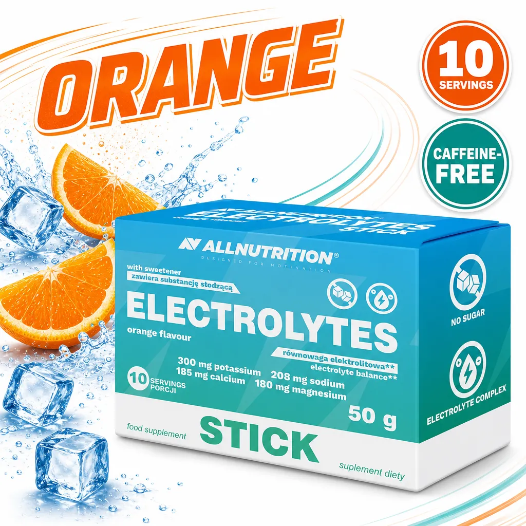 Allnutrition Electrolytes Stick orange-flavour powdered electrolyte supplement, 5g sachets, 10 servings, sugar-free