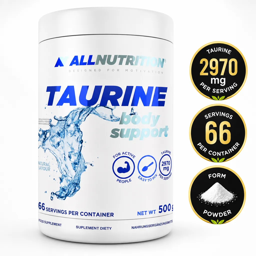 Allnutrition Taurine 500g taurine supplement powder with natural flavour, 2970 mg per serving and 66 servings
