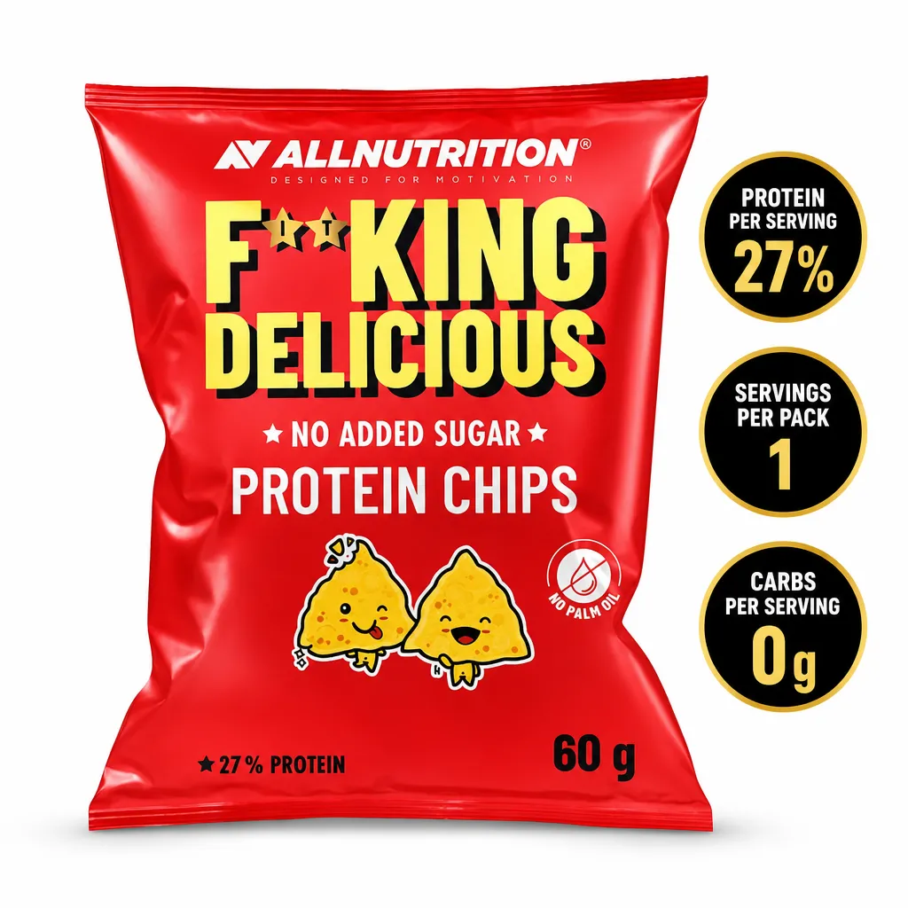 Allnutrition Fitking Delicious Protein Chips, 60g red bag of baked protein crisps with 27% protein