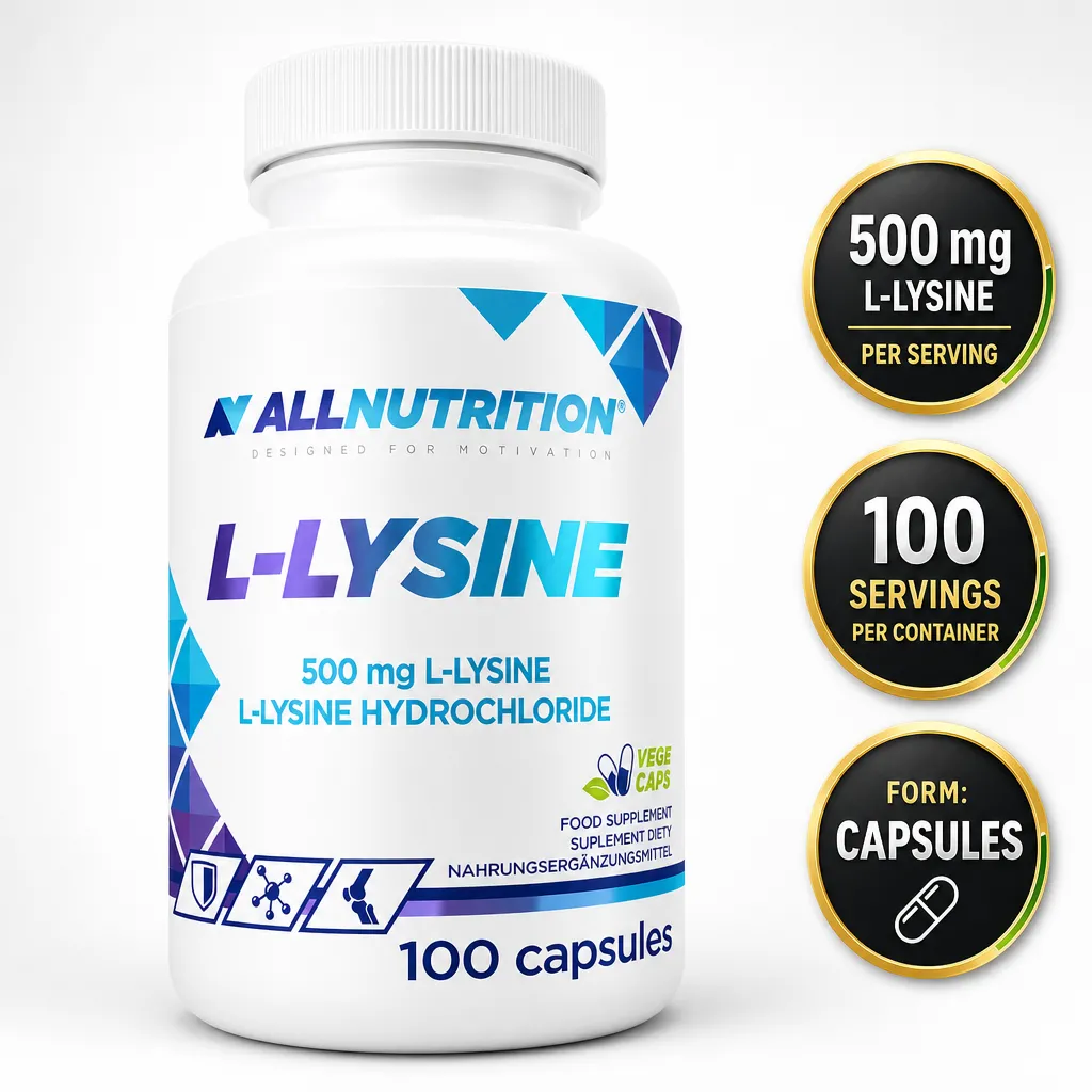 Allnutrition L-Lysine 100 Caps dietary supplement with 500 mg L-lysine per serving in vegan capsules