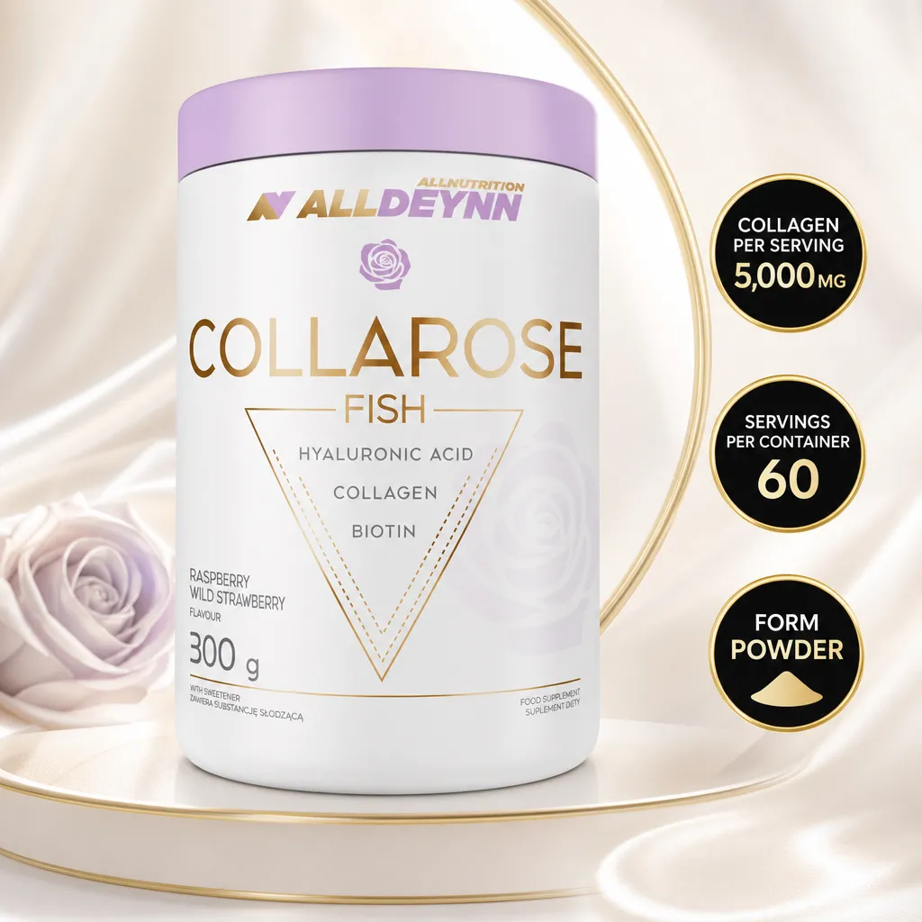Allnutrition ALLDEYNN Collarose Fish collagen powder, raspberry and wild strawberry flavour, 300g with hyaluronic acid and biotin