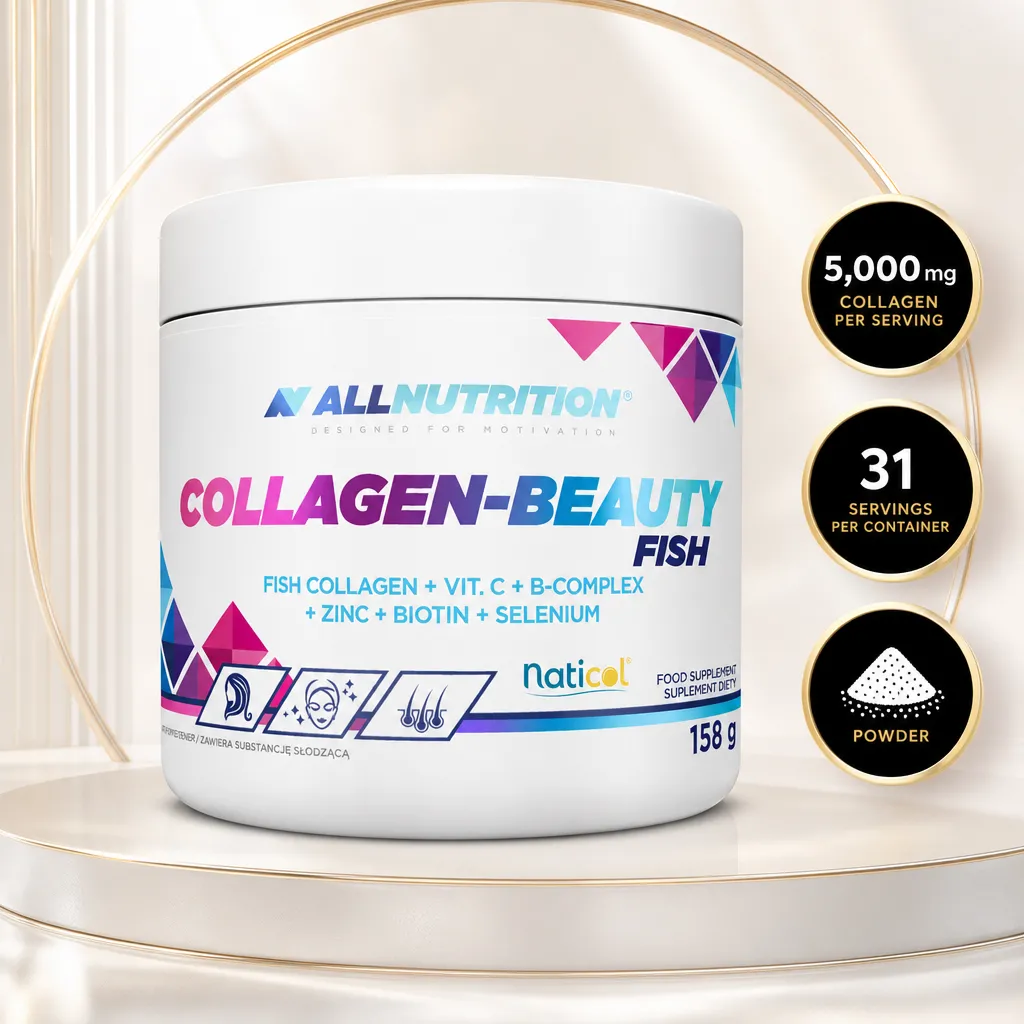 Allnutrition Collagen Beauty Fish 158g marine collagen powder supplement with fish collagen, vitamin C, B-complex, zinc, biotin and selenium
