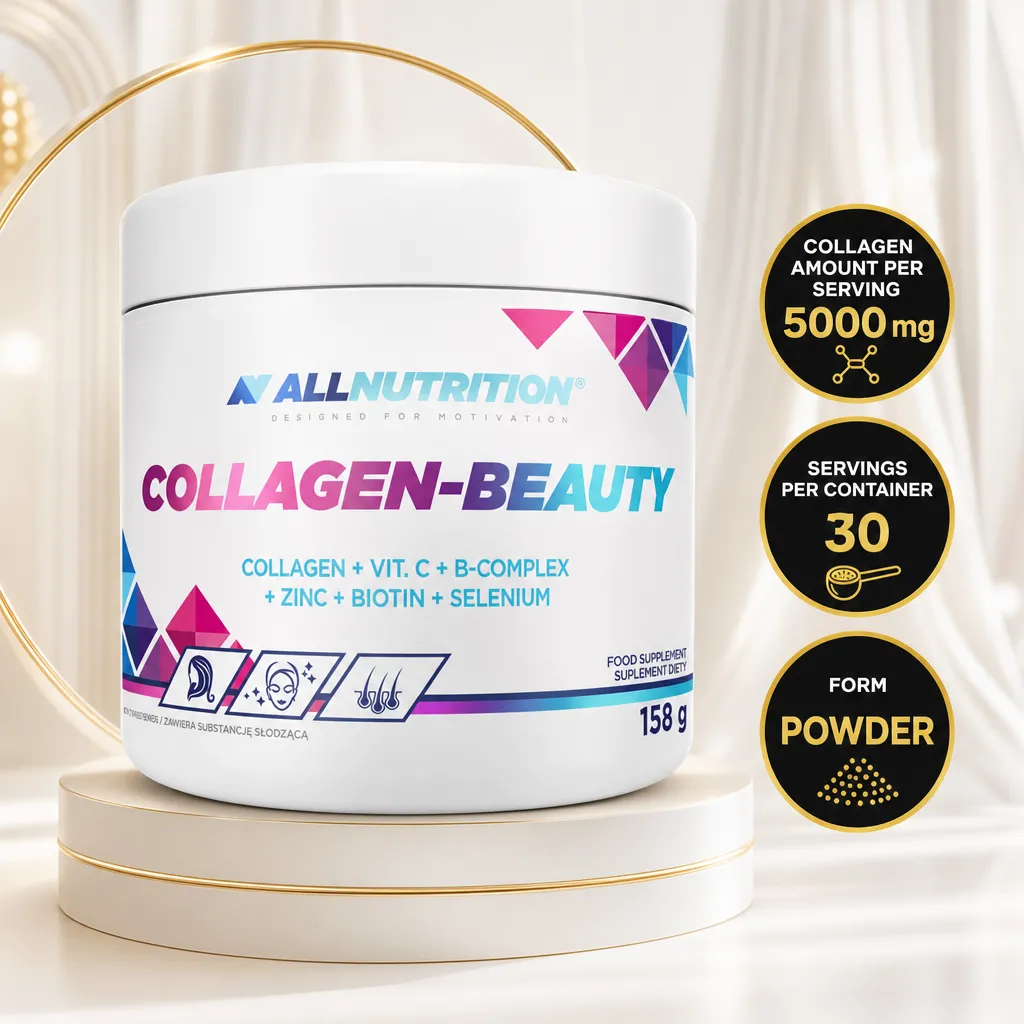 Allnutrition Collagen Beauty 158g collagen beauty supplement in powder form with collagen, vitamin C, B-complex, zinc, biotin and selenium