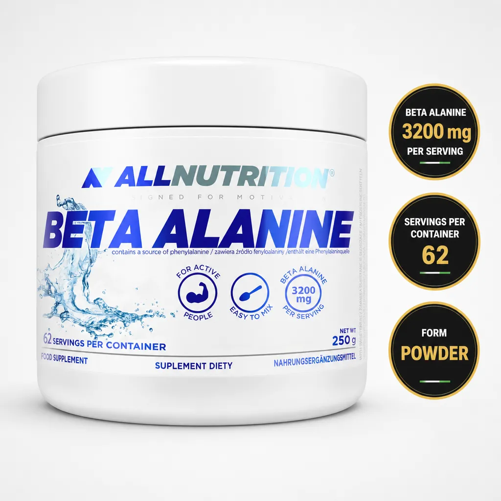 Allnutrition Beta-Alanine Endurance Max is an unflavoured beta-alanine powder supplement in a 250g tub.